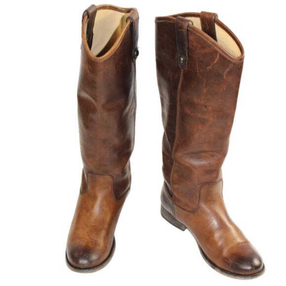 Frye Melissa Button Lug Tall Equestrian Distressed Brown Leather Boot Size 5.5 - Picture 6 of 11